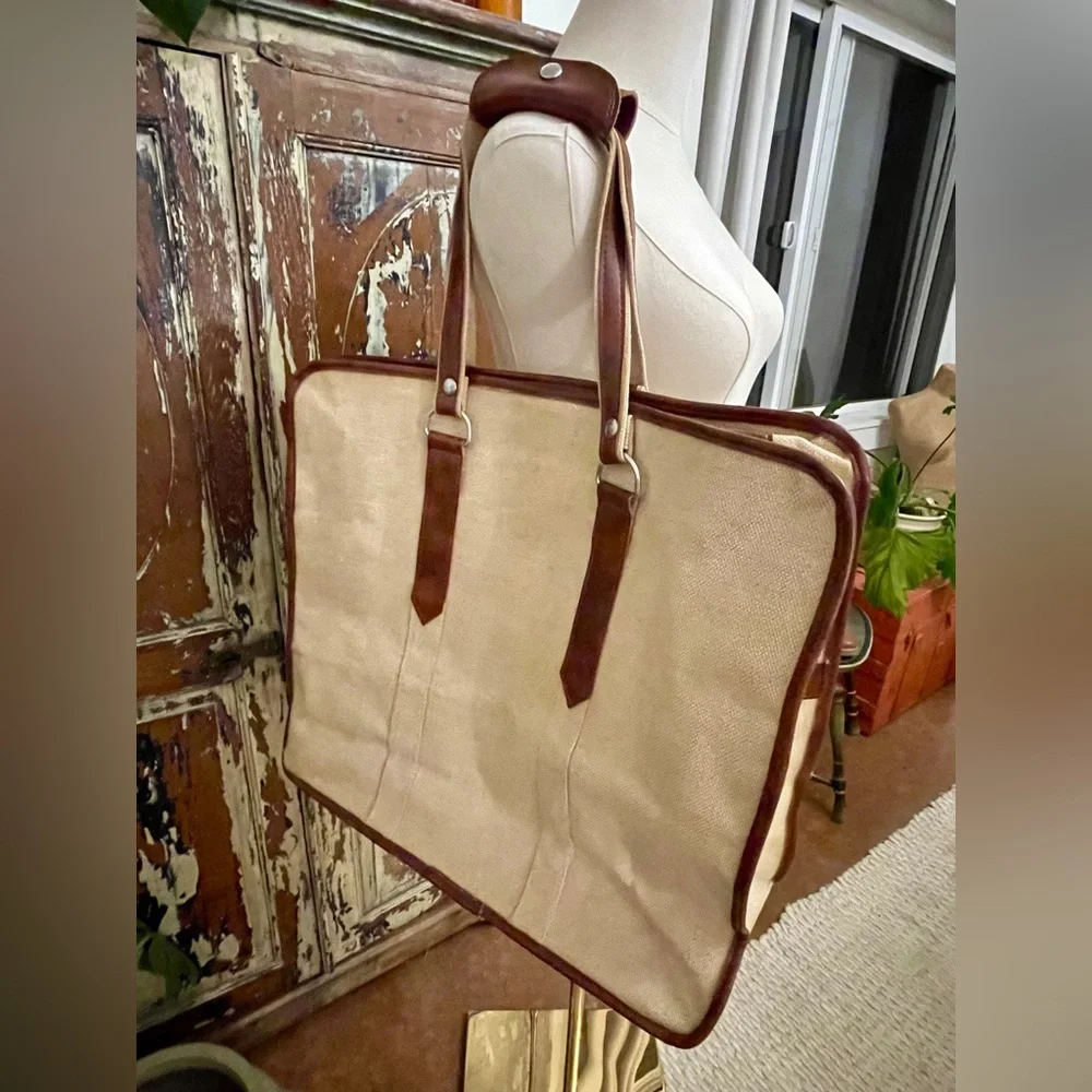 VTG Natural Canvas and Leather‎ Weekend Travel Mason Bag with Locking Zipper